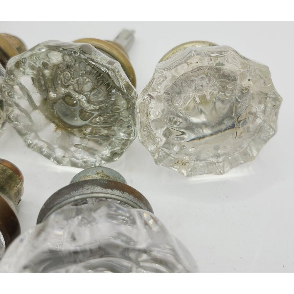 Antique Glass Brass Door Knobs Octagonal Design Architectural Salvage Set of 7 - Picture 4 of 9
